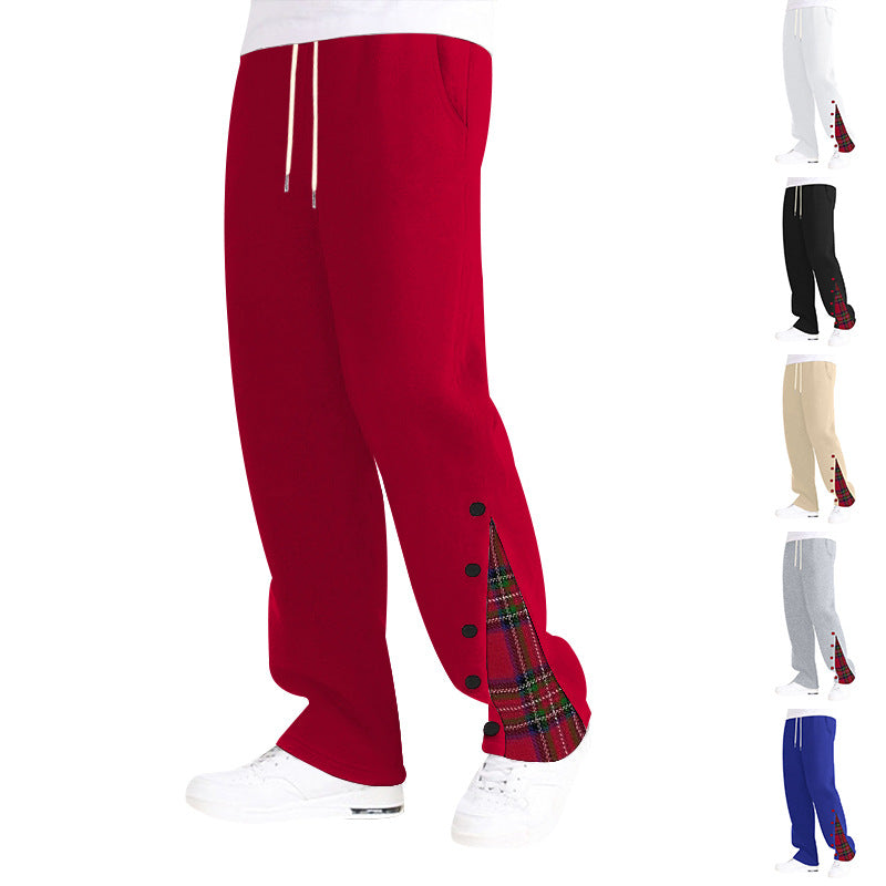 Herren bequeme Freizeithose mit seitlichen Knopfdetails und Karomuster EB