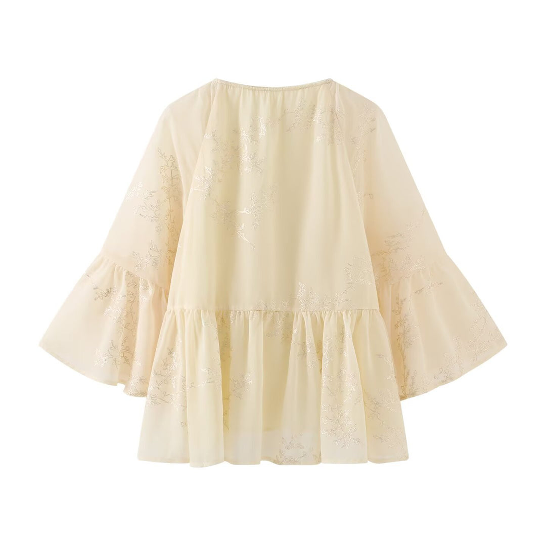 Damen leichtes Blusenshirt mit fließendem Schnitt und eleganten Bindebanddetails EB