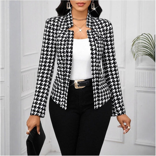 Damen modische Blazerjacke im Hahnentritt-Muster EB