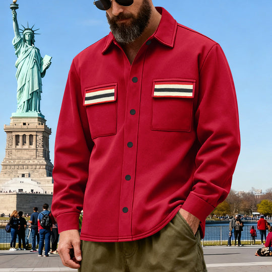 Herren Overshirt-Jacke mit Druckknopfleiste und gestreiften Brusttaschen EB