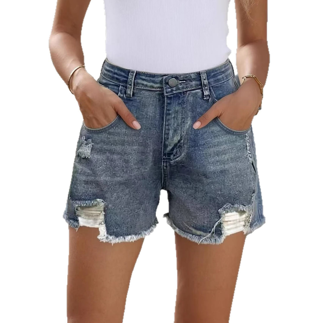 Damen lässige Destroyed Jeansshorts mit hohem Bund und fransigen Abschlüssen EB