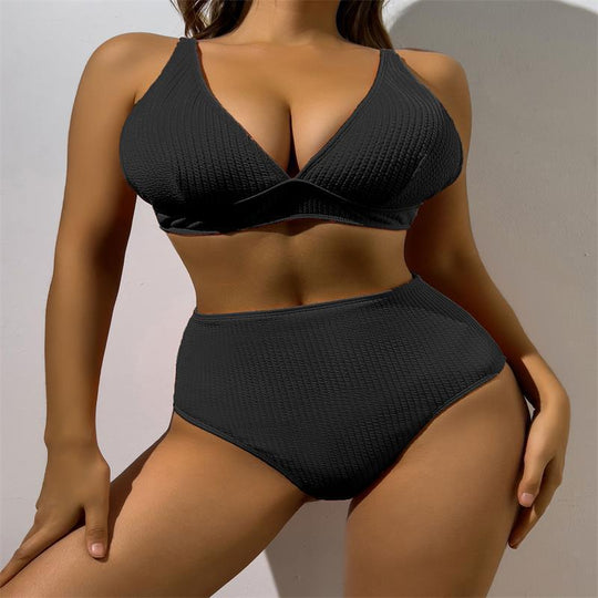 Damen Hochgeschnittener Bikini mit strukturiertem Oberteil EB