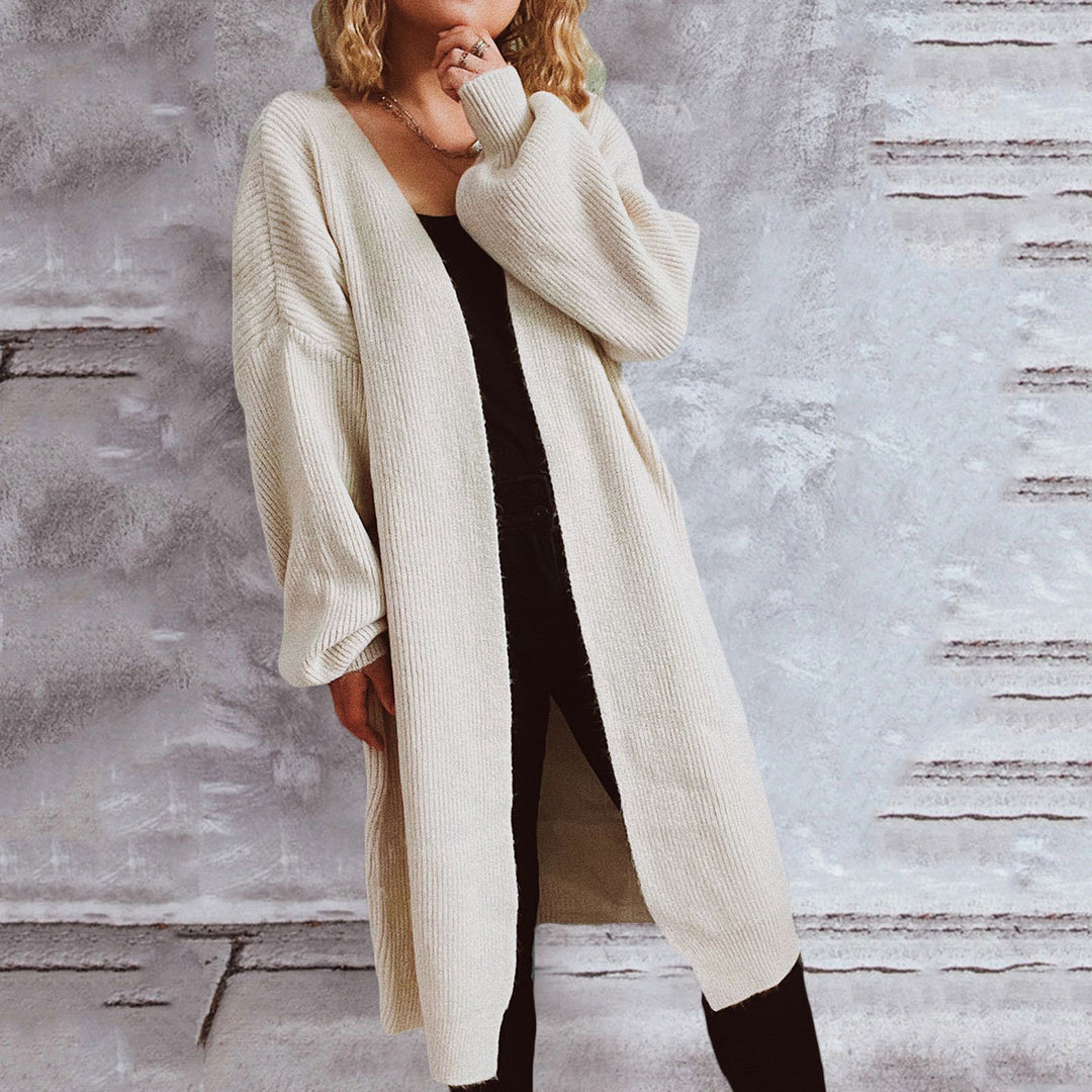 Damen lässiger Strickcardigan mit lässigen Oversize-Ärmeln und offenem Schnitt EB
