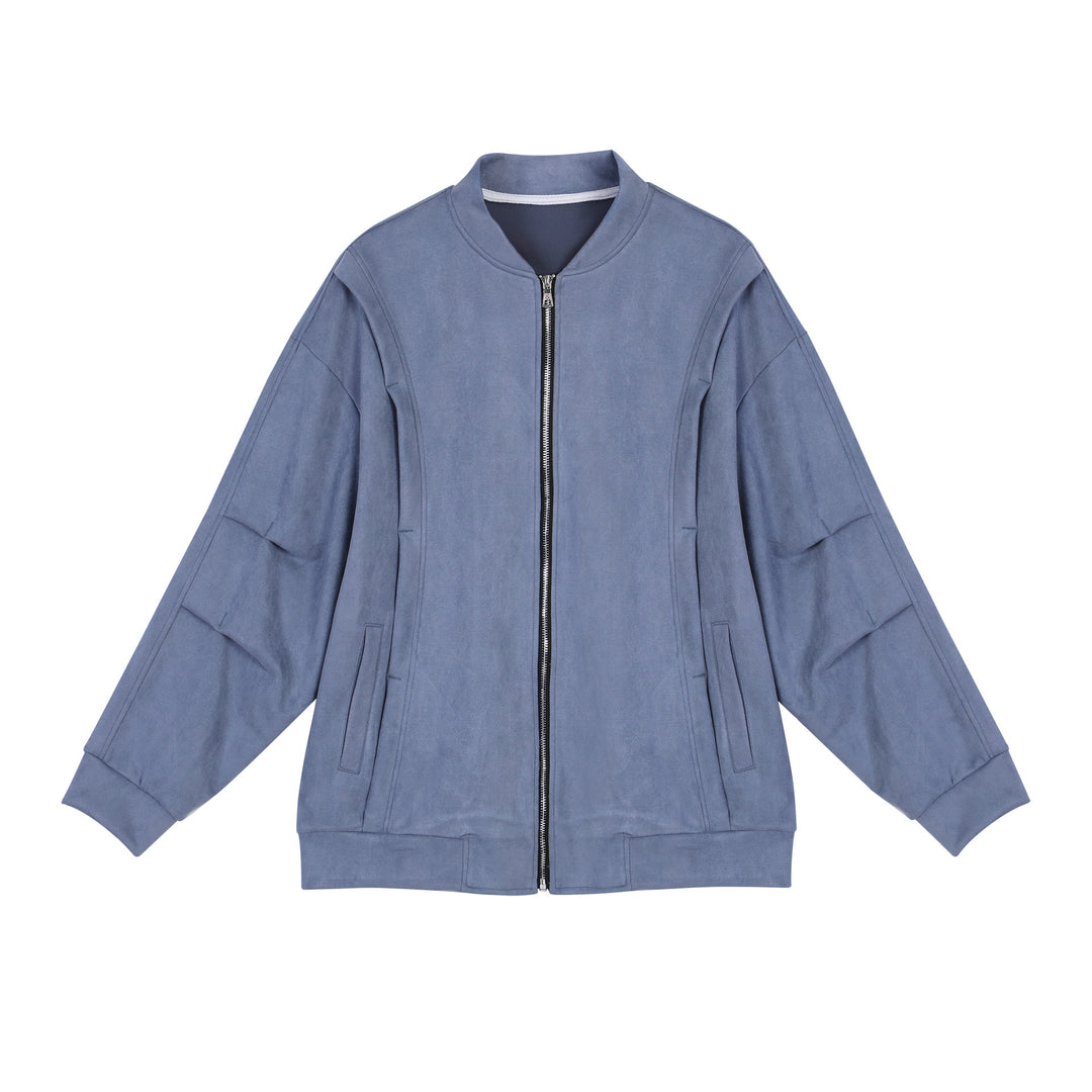 Damen stylische Oversize-Jacke aus weichem Kunstleder mit praktischen Taschen und durchgehendem Reißverschluss EB