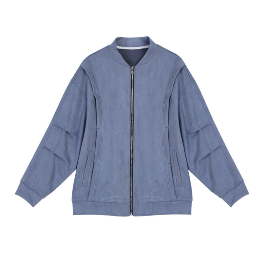 Damen stylische Oversize-Jacke aus weichem Kunstleder mit praktischen Taschen und durchgehendem Reißverschluss EB