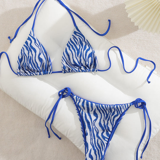 Damen Triangel-Bikini mit trendigem Zebra-Muster und verstellbaren Bindebändern EB