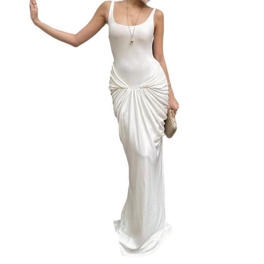 Damen Elegantes bodenlanges Kleid mit raffiniertem Drapierungseffekt EB