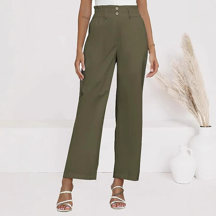 Damen Bequeme Weit geschnittene Hose mit elastischem Bund und Knopfdetails EB