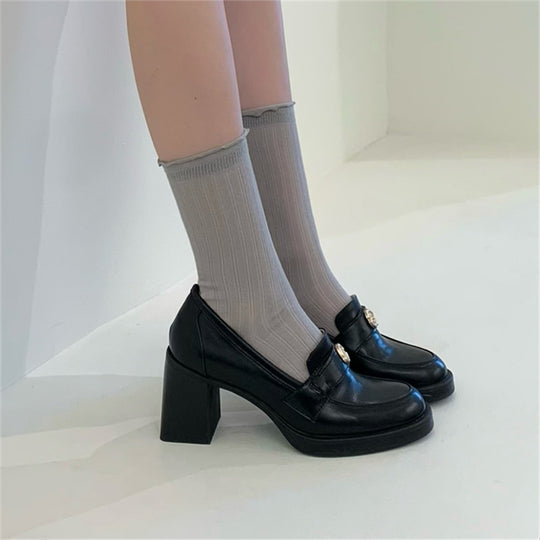Damen Elegante und komfortable Mokassins mit blockierendem Absatz EB