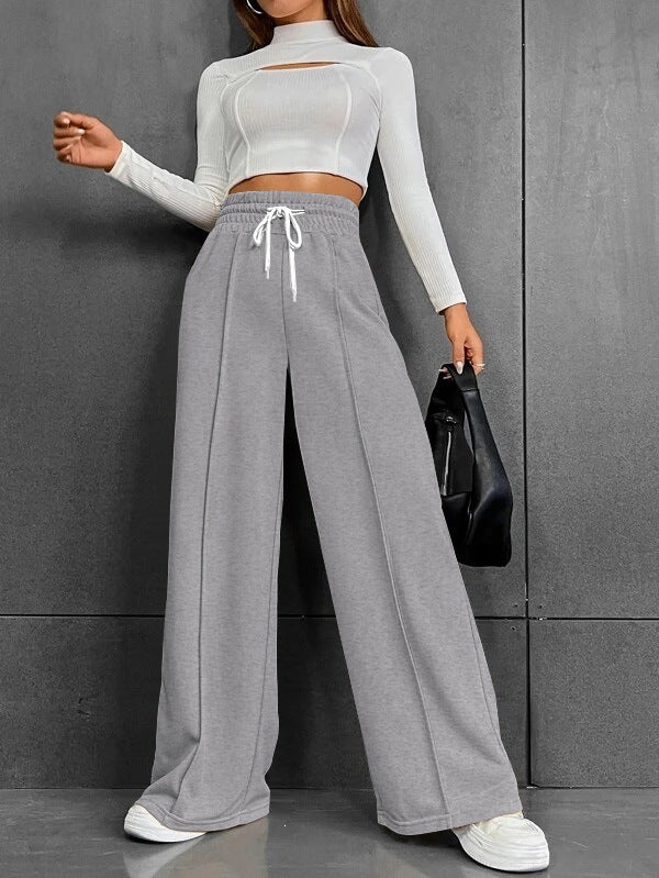 Damen nan weite High-Waist Palazzo-Jogginghose mit Kordelzug und Bügelfalte EB