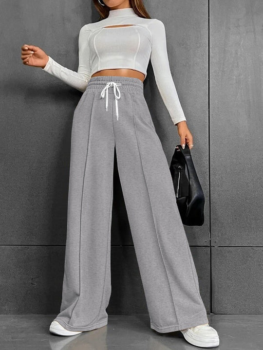 Damen nan weite High-Waist Palazzo-Jogginghose mit Kordelzug und Bügelfalte EB