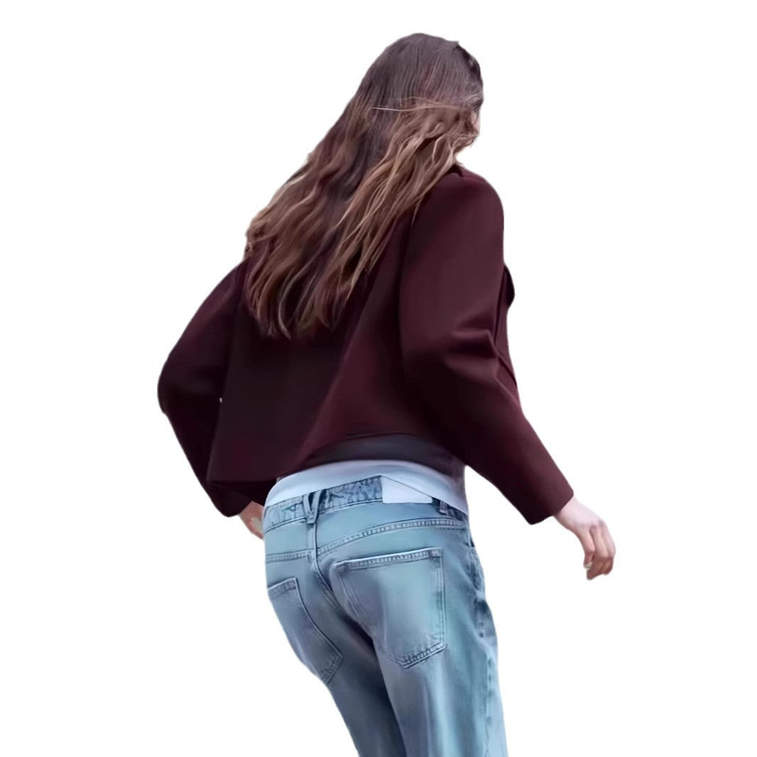 Damen modische Jacke mit praktischen Taschen und Druckknopfverschluss EB