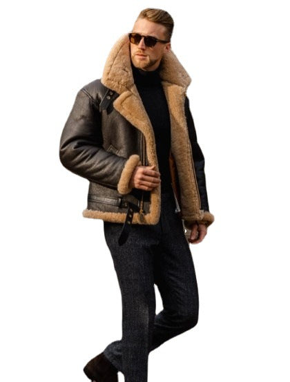 Herren Lammfelljacke mit Taschen und robustem Material EB