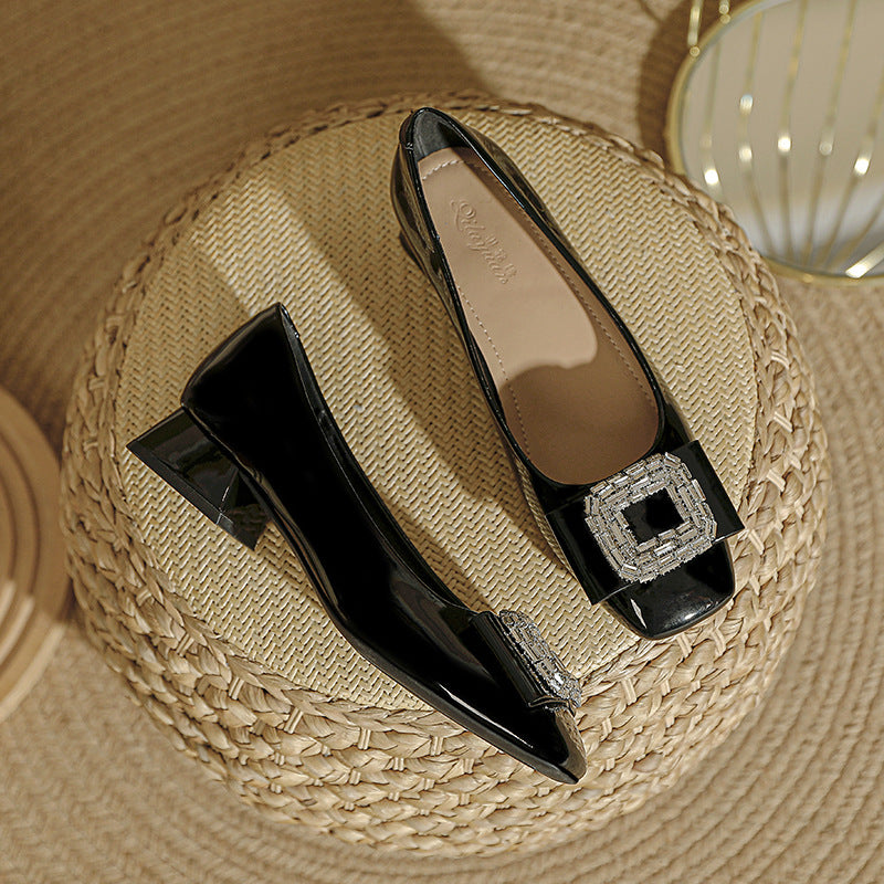 Damen Elegante Ballerinas mit funkelnder Schmuckschnalle EB