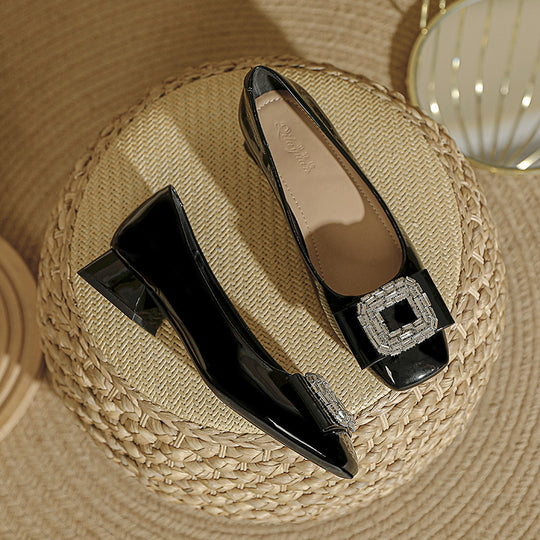 Damen Elegante Ballerinas mit funkelnder Schmuckschnalle EB