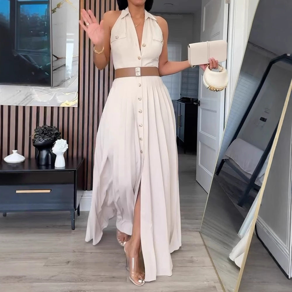 Damen Kurzarm Kleid mit plissierten Details EB
