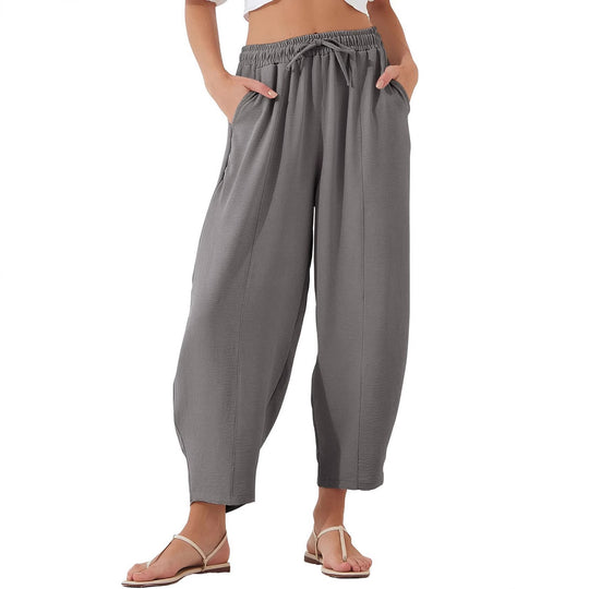 Damen bequeme Freizeithose aus leichtem Stoff mit elastischem Bund und Seitentaschen EB