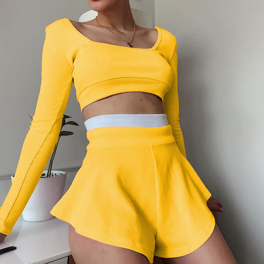 Damen Sportliches Crop-Top und Shorts Set EB