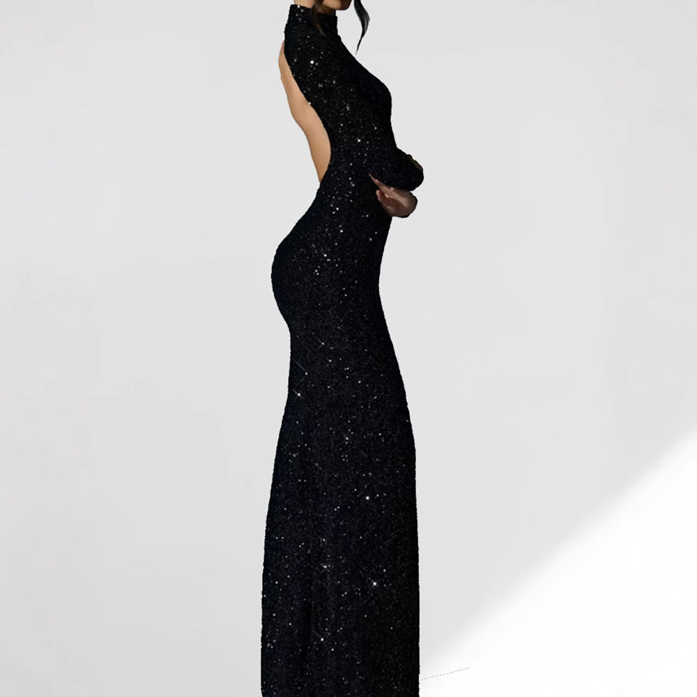 Damen Glamouröses Abendkleid mit langem Arm und schimmerndem Schlitz EB