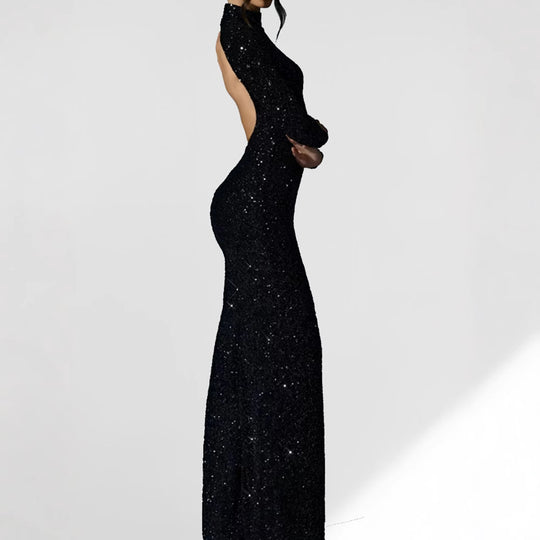Damen Glamouröses Abendkleid mit langem Arm und schimmerndem Schlitz EB