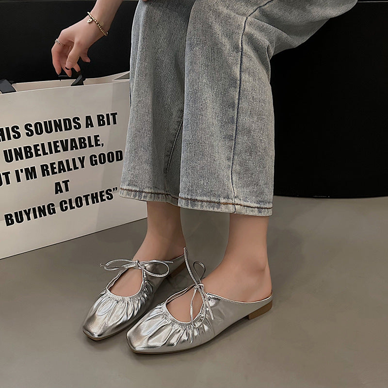 Damen modische Flats mit gerafftem Design und dekorativem Riemchen EB