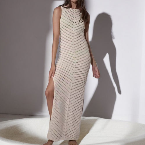 Damen Elegantes Maxikleid mit raffiniertem Strukturmuster und hohem Schlitz EB
