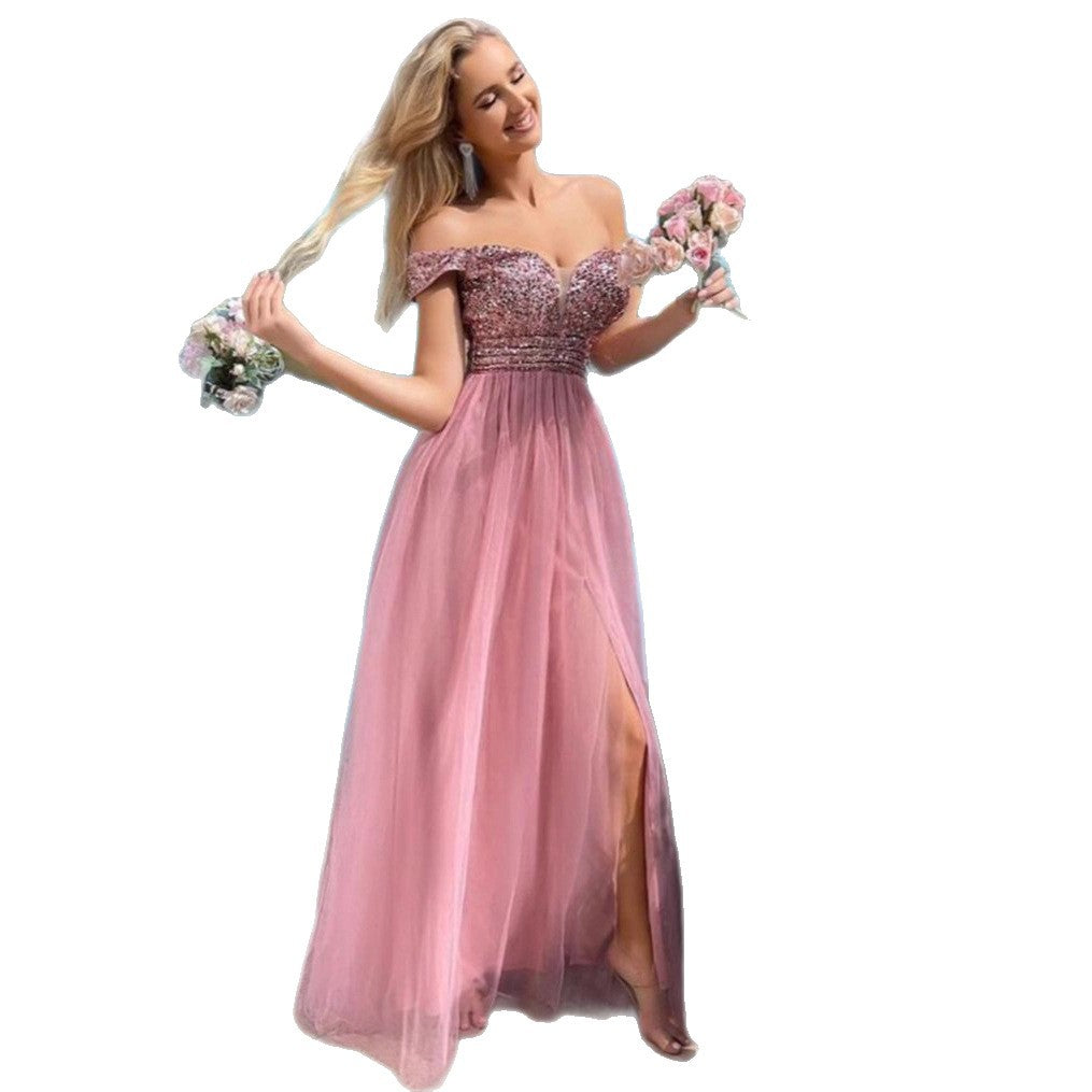 Damen Elegantes Abendkleid mit schulterfreier Optik und funkelnden Verzierungen EB