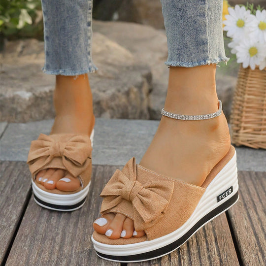 Damen Plateausandalen mit modischer Schleifenapplikation und komfortabler Sohle EB