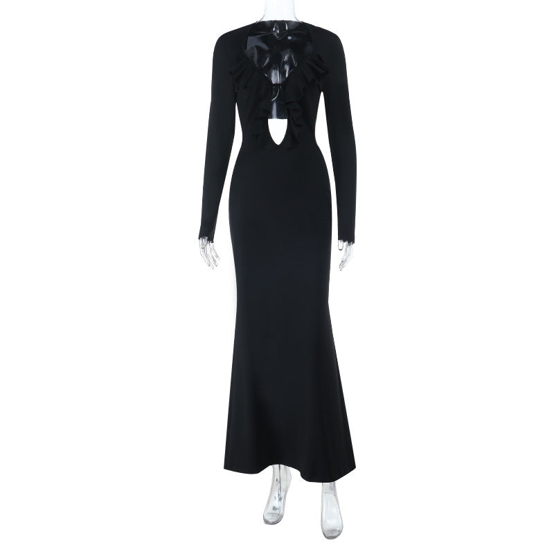 Damen Maxikleid mit elegantem Rüschendetail und schickem Rückenausschnitt EB