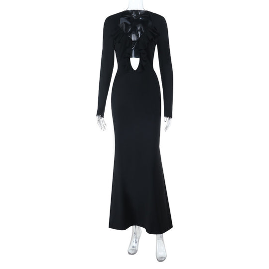 Damen Maxikleid mit elegantem Rüschendetail und schickem Rückenausschnitt EB