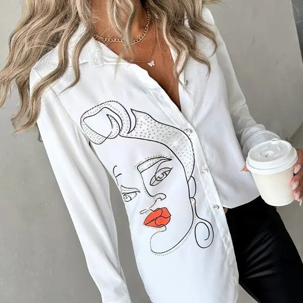 Damen Kunstvolle Bluse mit einzigartigem Grafikdruck EB