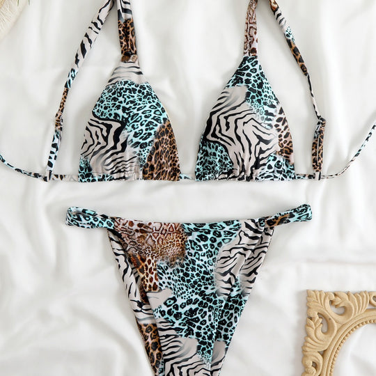 Damen Triangel-Bikini-Set mit modischem Tiermuster EB