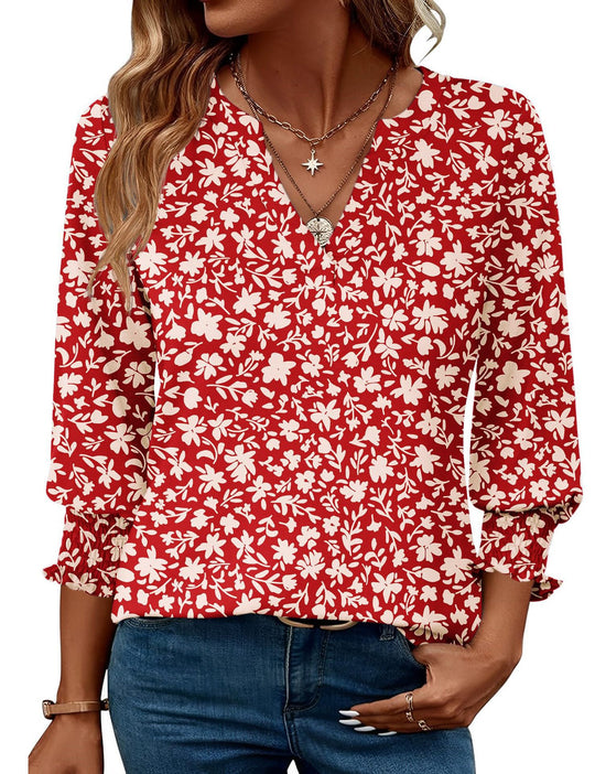 Damen modische Bluse mit verspieltem Paisleymuster und Rüschendetails EB