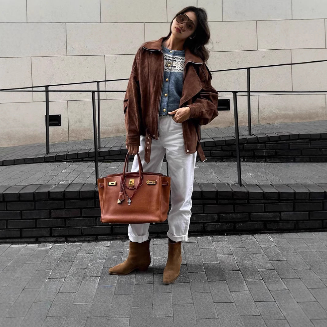 Damen modische Oversized jacke mit Gürtel EB