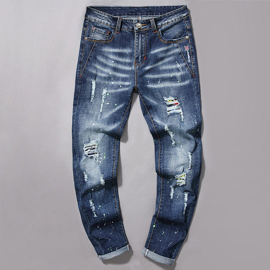 Herren entspannte Jeans im kreativen Farbkleckse-Design EB