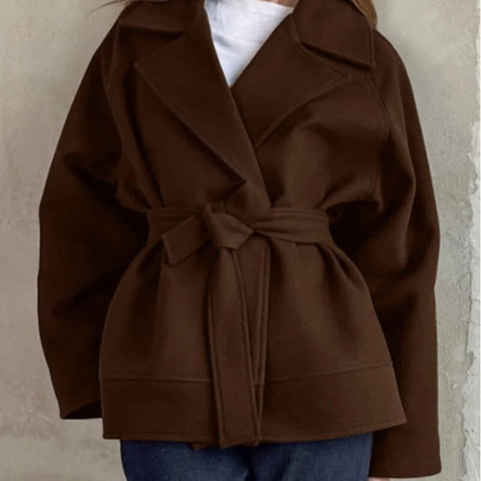 Damen Modische Wickeljacke aus hochwertigem Material mit taillierbarem Gürtel EB