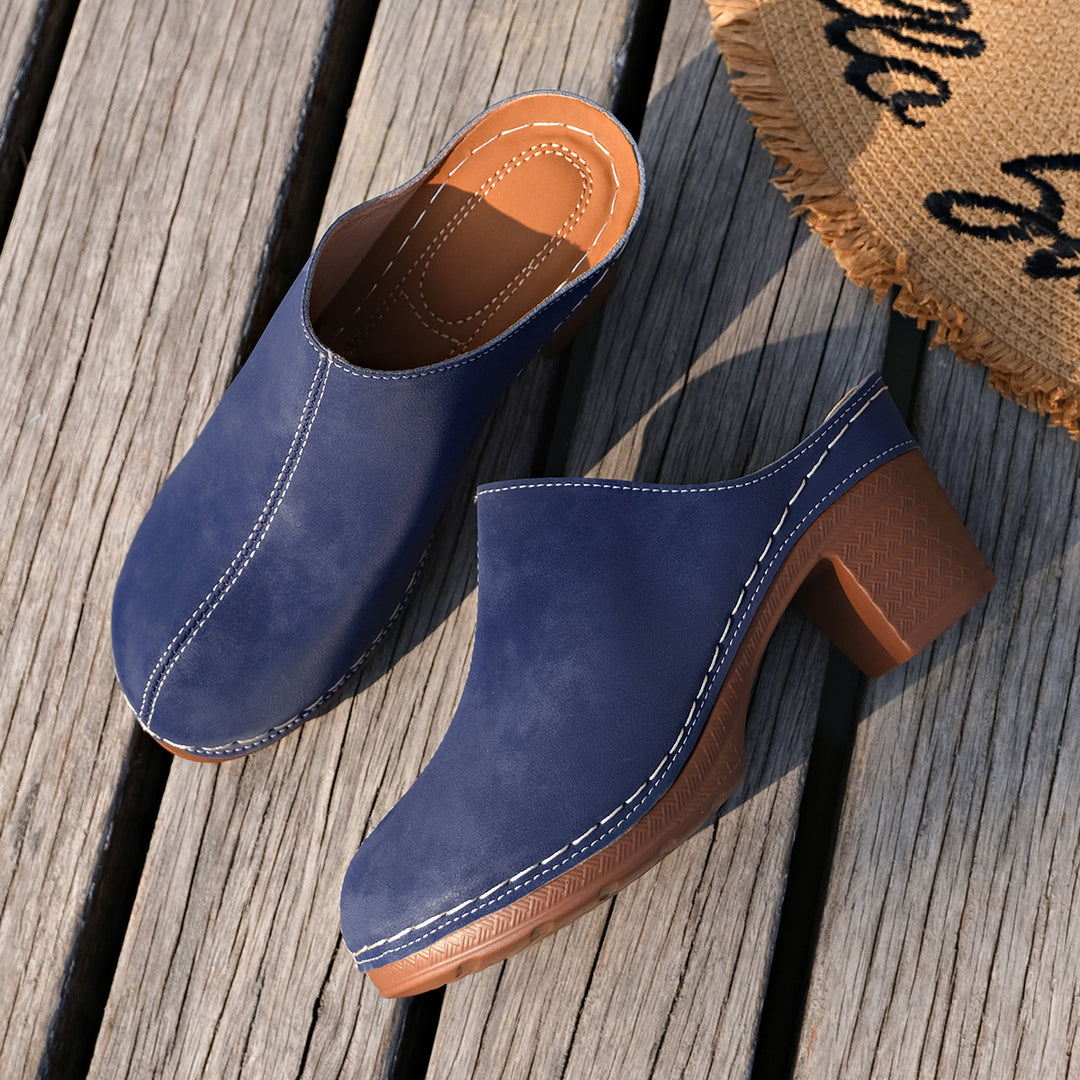 Damen Elegante Clogs aus hochwertigem Wildleder mit komfortablem Blockabsatz EB