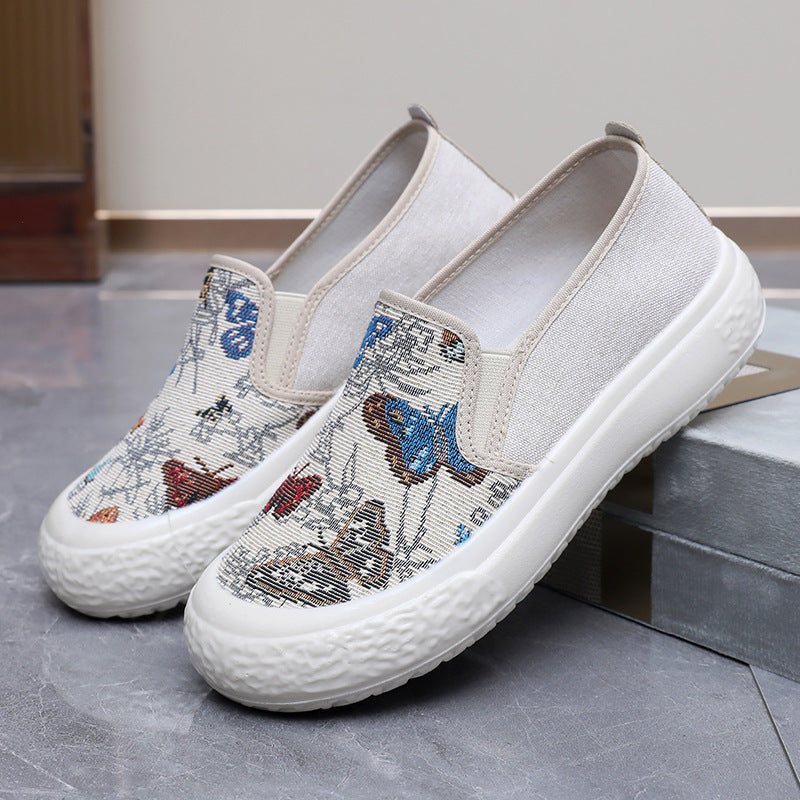 Damen Slip-On Schuhe mit buntem Schmetterlingsmuster und rutschfester Sohle EB