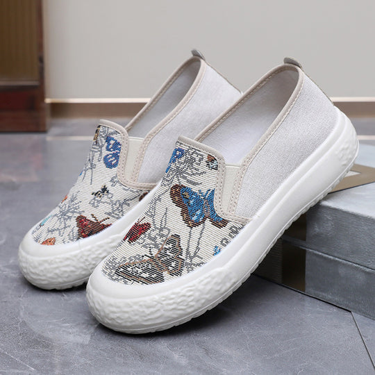 Damen Slip-On Schuhe mit buntem Schmetterlingsmuster und rutschfester Sohle EB