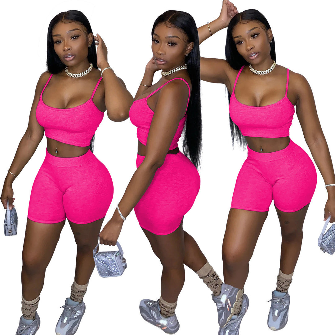 Damen Sportliches Set mit figurbetonendem Crop-Top und Shorts EB
