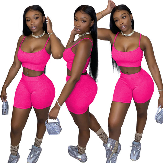 Damen Sportliches Set mit figurbetonendem Crop-Top und Shorts EB