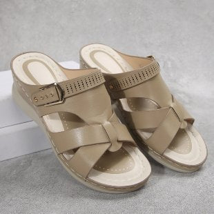 Damen Wedge-Pantoletten mit elegantem Kreuzriemen und komfortablem Fußbett EB