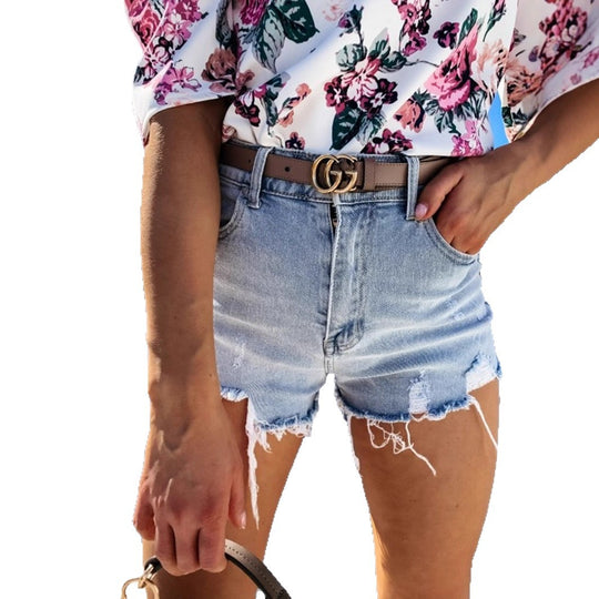Damen Destroyed Jeans-Shorts im lässigen Vintage-Stil mit unregelmäßigem Saum EB