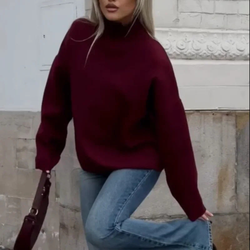 Damen Oversized Pullover mit hohem Kragen EB