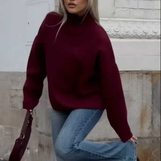 Damen Oversized Pullover mit hohem Kragen EB