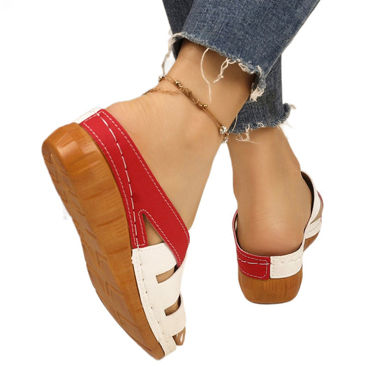 Damen Komfortable Wedge-Pantoletten mit dekorativen Riemchen EB