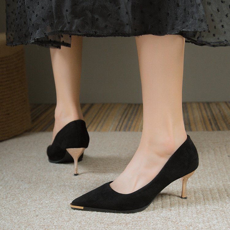 Damen elegante High Heel Pumps mit spitzem Fuß und goldfarbenem Absatz EB