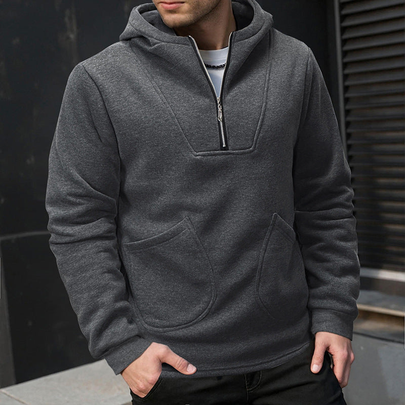 Herren Sportlicher Kapuzenpullover mit hohem Kragen und praktischen Reißverschlüssen EB
