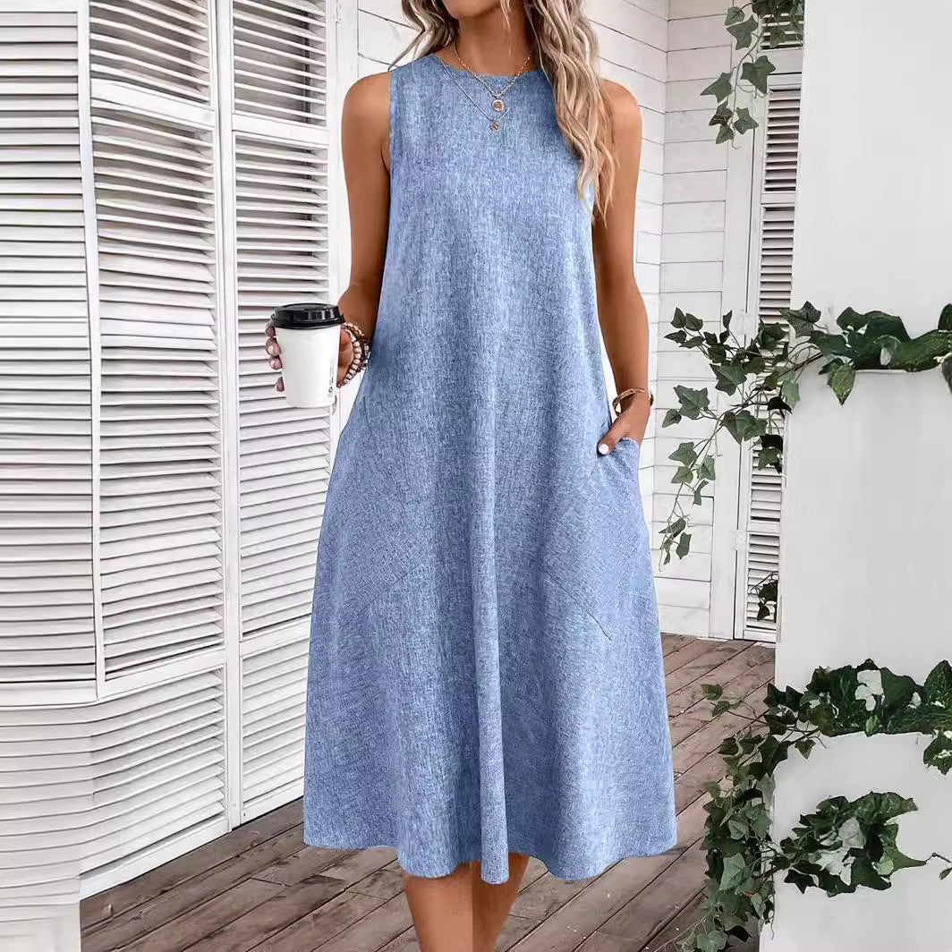 Damen lässiges Sommerkleid mit Taschen und bequemem Schnitt EB