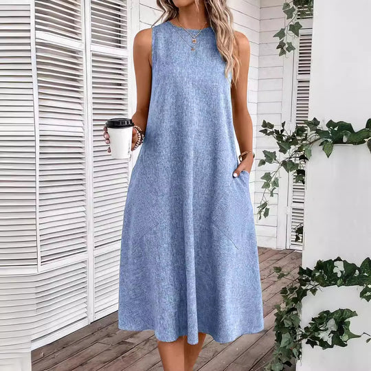 Damen lässiges Sommerkleid mit Taschen und bequemem Schnitt EB